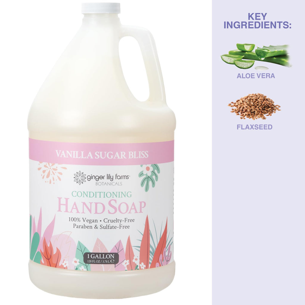 Ginger Lily Farms Botanicals Conditioning Hand Soap Refill – Vanilla Sugar Bliss, 1 Gal (128 oz), Vegan & Cruelty-Free