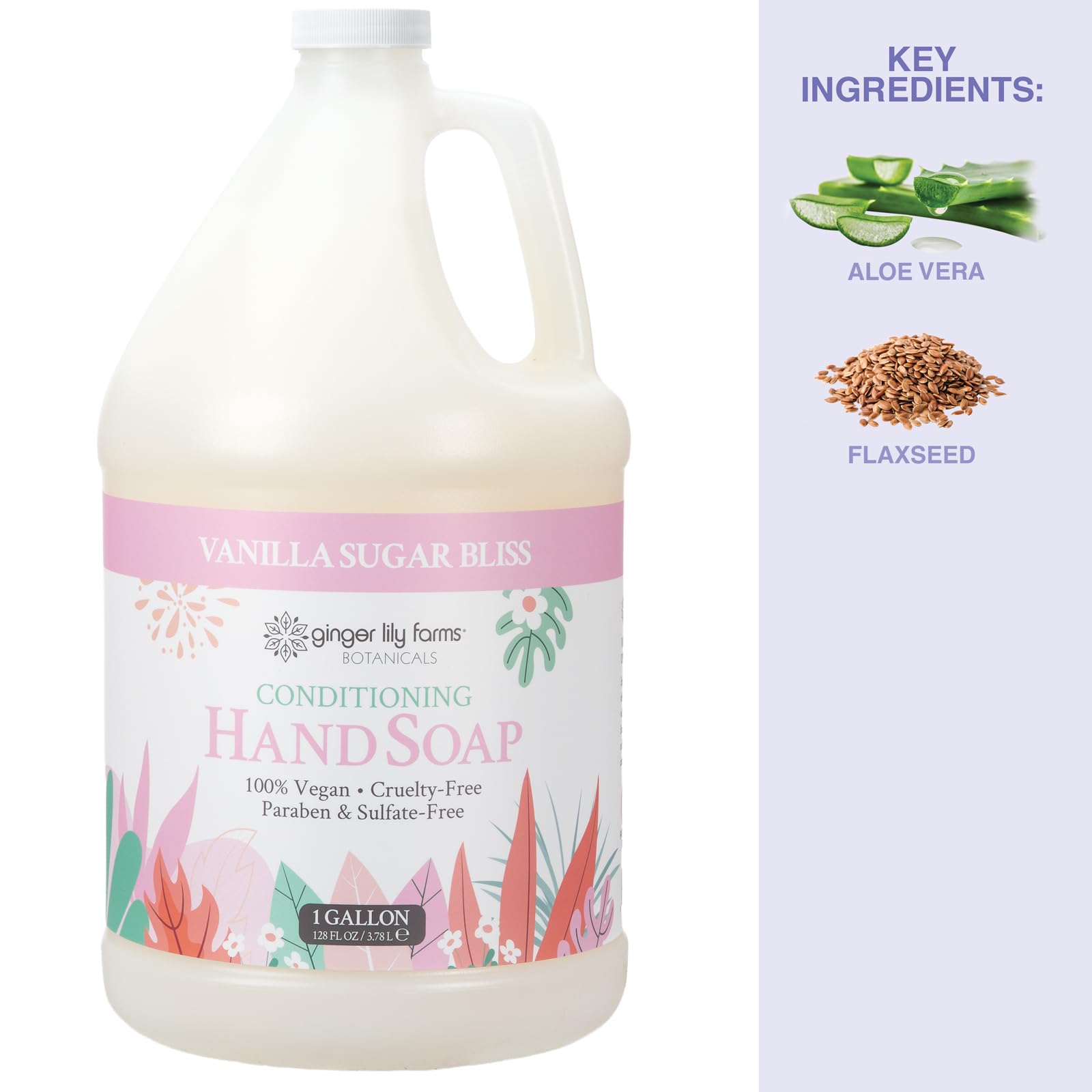 Ginger Lily Farms Botanicals Conditioning Hand Soap Refill – Vanilla Sugar Bliss, 1 Gal (128 oz), Vegan & Cruelty-Free