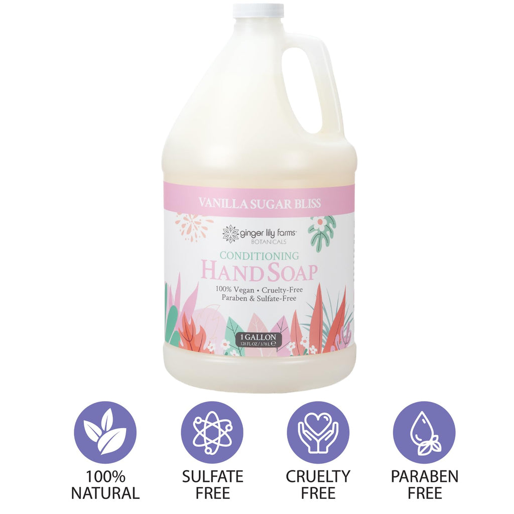 Ginger Lily Farms Botanicals Conditioning Hand Soap Refill – Vanilla Sugar Bliss, 1 Gal (128 oz), Vegan & Cruelty-Free