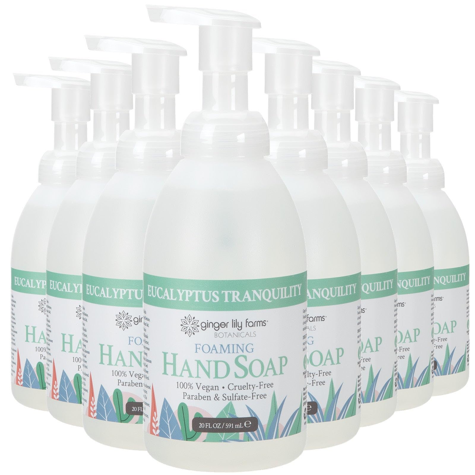 Ginger Lily Farms Botanicals All-Purpose Foaming Hand Soap Refill – Vegan, Cruelty-Free, Eucalyptus Tranquility, 20 fl oz (Pack of 8)