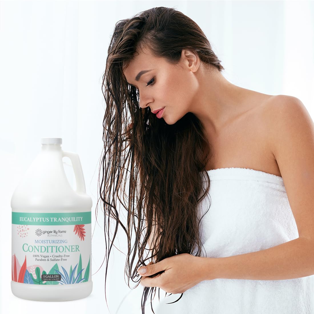 Ginger Lily Farms Botanicals Moisturizing Conditioner – Eucalyptus Tranquility, 100% Vegan & Cruelty-Free, 1 Gallon Refill