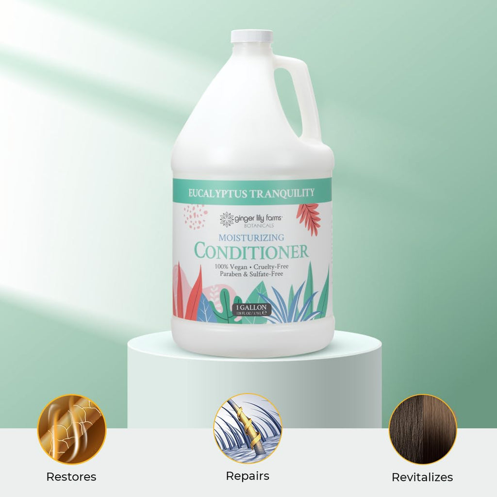 Ginger Lily Farms Botanicals Moisturizing Conditioner – Eucalyptus Tranquility, 100% Vegan & Cruelty-Free, 1 Gallon Refill