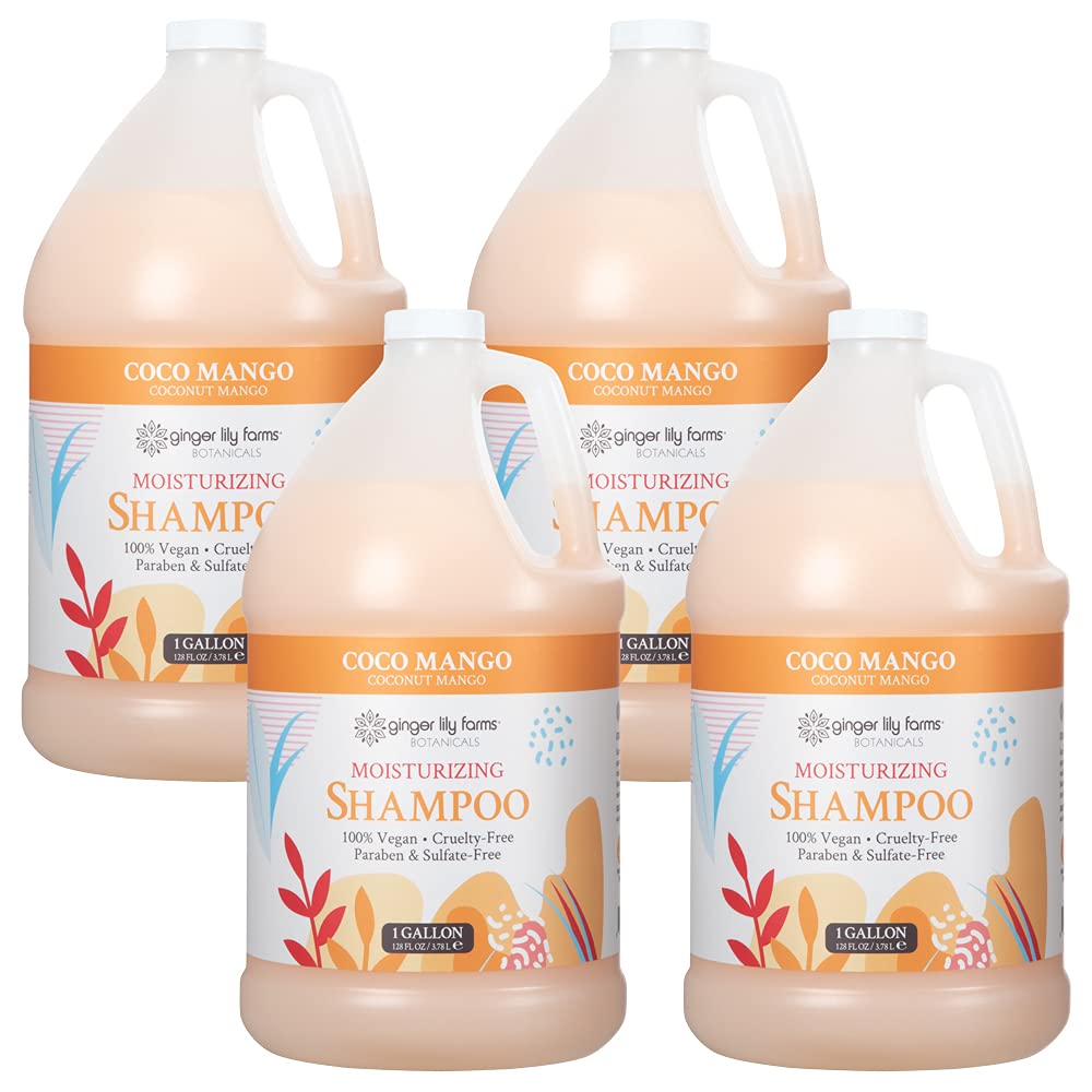Ginger Lily Farms Botanicals Moisturizing Shampoo – Coco Mango, All Hair Types, 1 Gal Refill (Pack of 4)