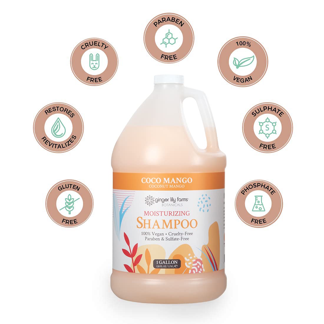 Ginger Lily Farms Botanicals Moisturizing Shampoo – Coco Mango, All Hair Types, 1 Gal Refill (Pack of 4)