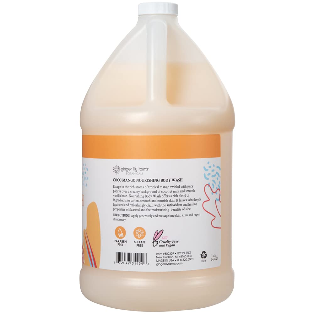 Ginger Lily Farms Botanicals Nourishing Body Wash Coco Mango – 1 Gallon Refill, Vegan & Cruelty-Free