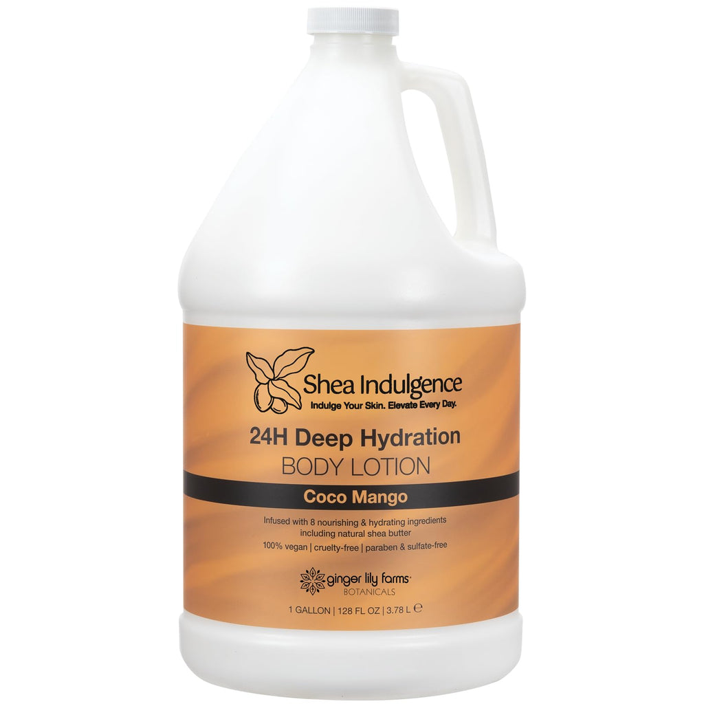 Ginger Lily Farms Shea Indulgence 24H Deep Hydration Body Lotion – Coco Mango, 1 Gallon Refill (Vegan & Cruelty-Free)