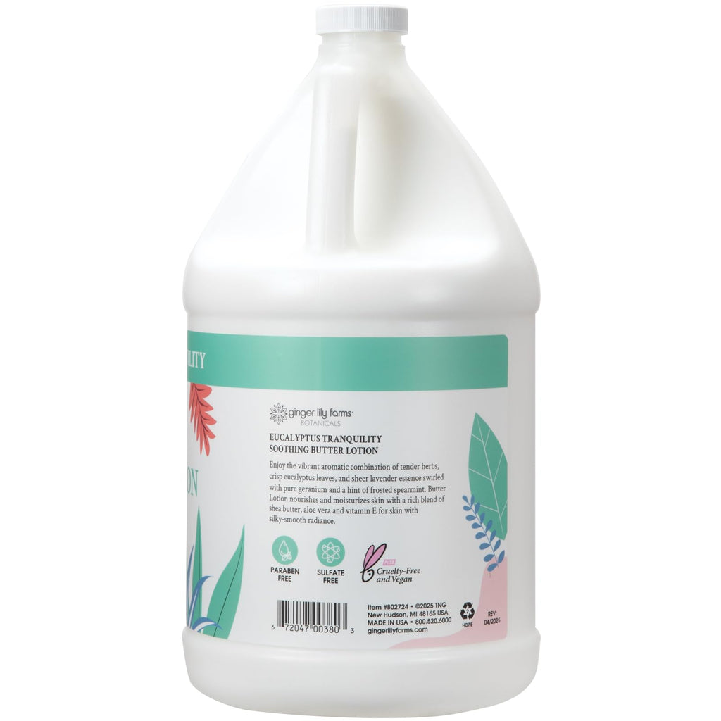 Ginger Lily Farms Botanicals Soothing Butter Lotion – Eucalyptus Tranquility, 100% Vegan & Cruelty-Free, 1 Gallon Refill