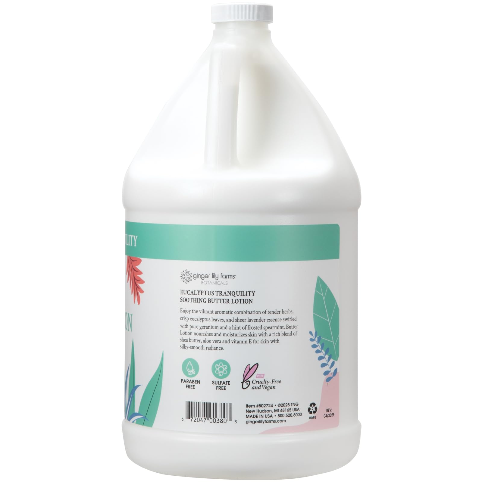 Ginger Lily Farms Botanicals Soothing Butter Lotion – Eucalyptus Tranquility, 100% Vegan & Cruelty-Free, 1 Gallon Refill