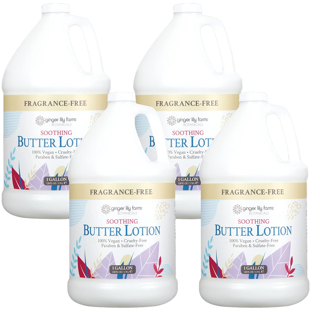 Ginger Lily Farms Botanicals Soothing Butter Lotion — Fragrance Free, 100% Vegan & Cruelty-Free, 1 Gallon Refill (Pack of 4)
