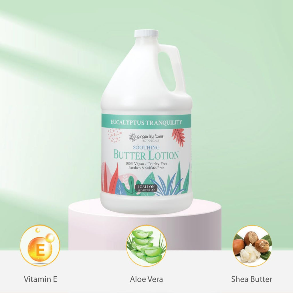 Ginger Lily Farms Botanicals Soothing Butter Lotion – Eucalyptus Tranquility, 100% Vegan & Cruelty-Free, 1 Gallon Refill