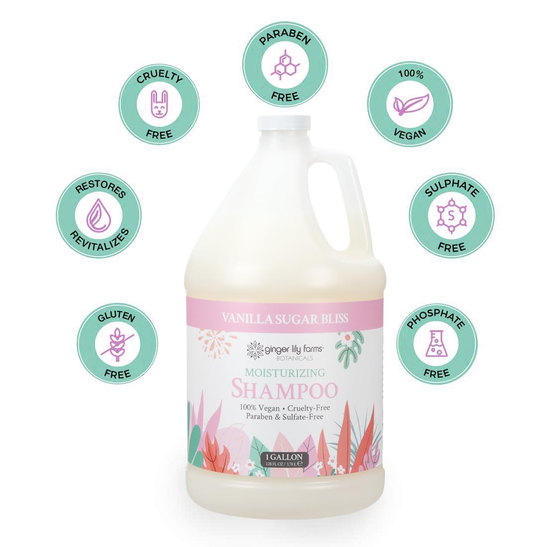 Ginger Lily Farms Botanicals Vanilla Sugar Bliss Moisturizing Shampoo – 1 Gallon Refill | Vegan & Cruelty-Free