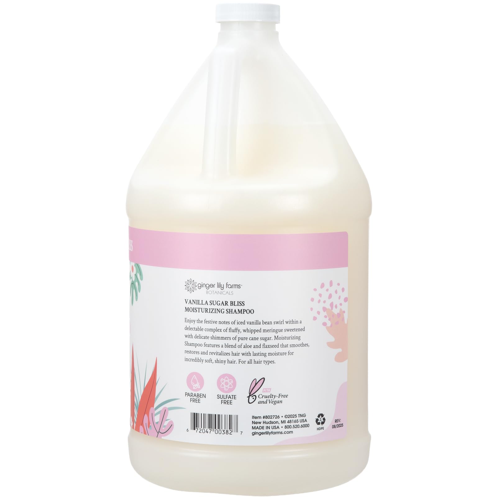 Ginger Lily Farms Botanicals Vanilla Sugar Bliss Moisturizing Shampoo – 1 Gallon Refill | Vegan & Cruelty-Free