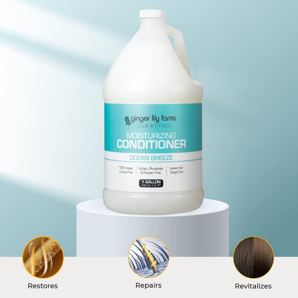 Ginger Lily Farms Club & Fitness Moisturizing Conditioner – 1 Gallon Refill Pack (Pack of 4) | Ocean Breeze, Vegan & Cruelty-Free