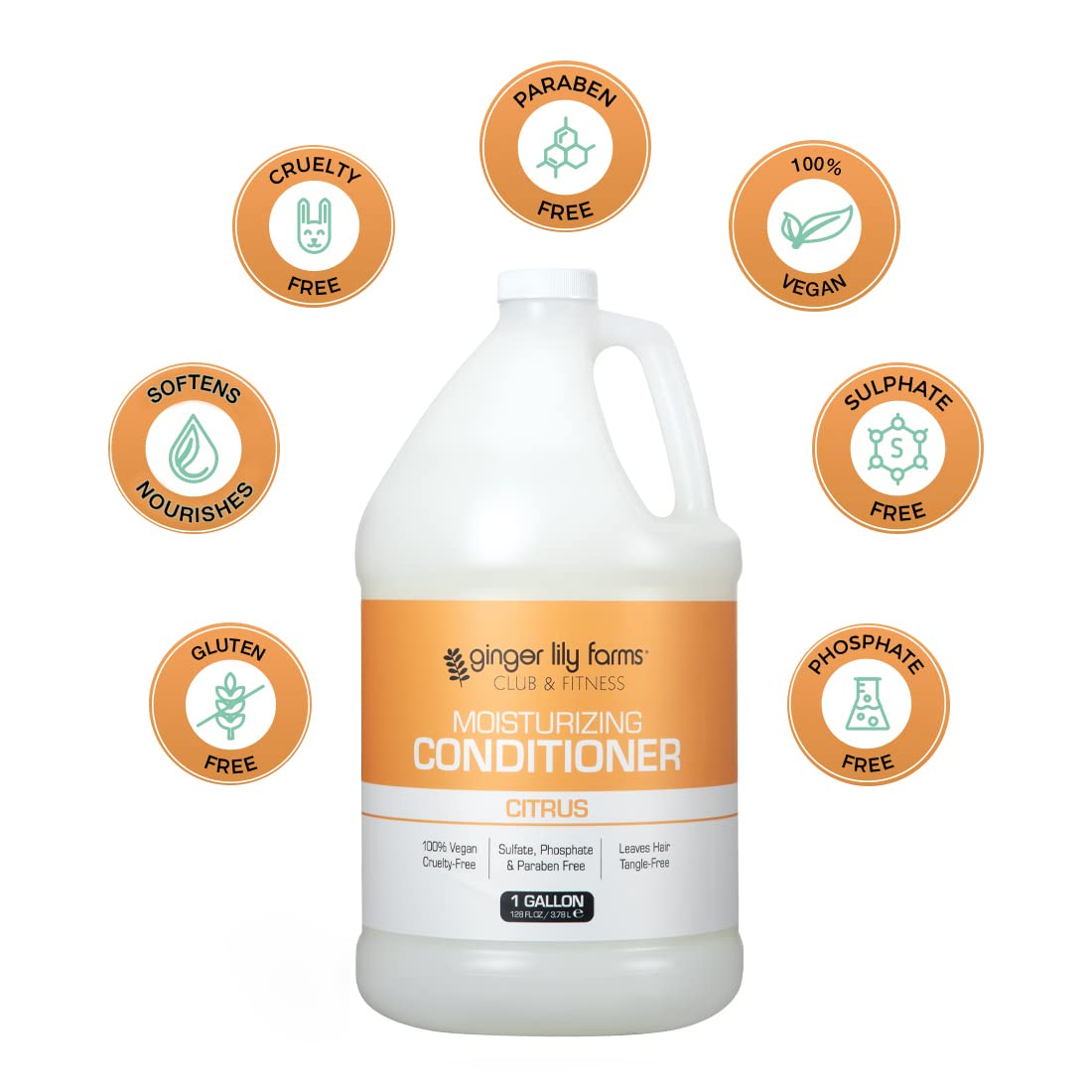 Ginger Lily Farms Club & Fitness Moisturizing Conditioner – 1 Gallon, Vegan, Cruelty-Free, Citrus