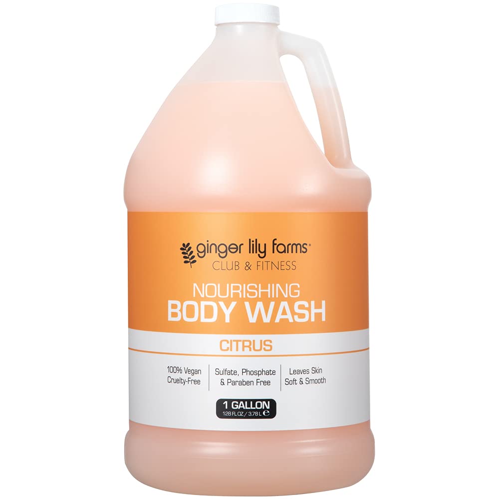 Ginger Lily Farms Club & Fitness Nourishing Body Wash – 100% Vegan, Cruelty-Free, Citrus Scent, 1 Gallon Refill (Pack of 4)