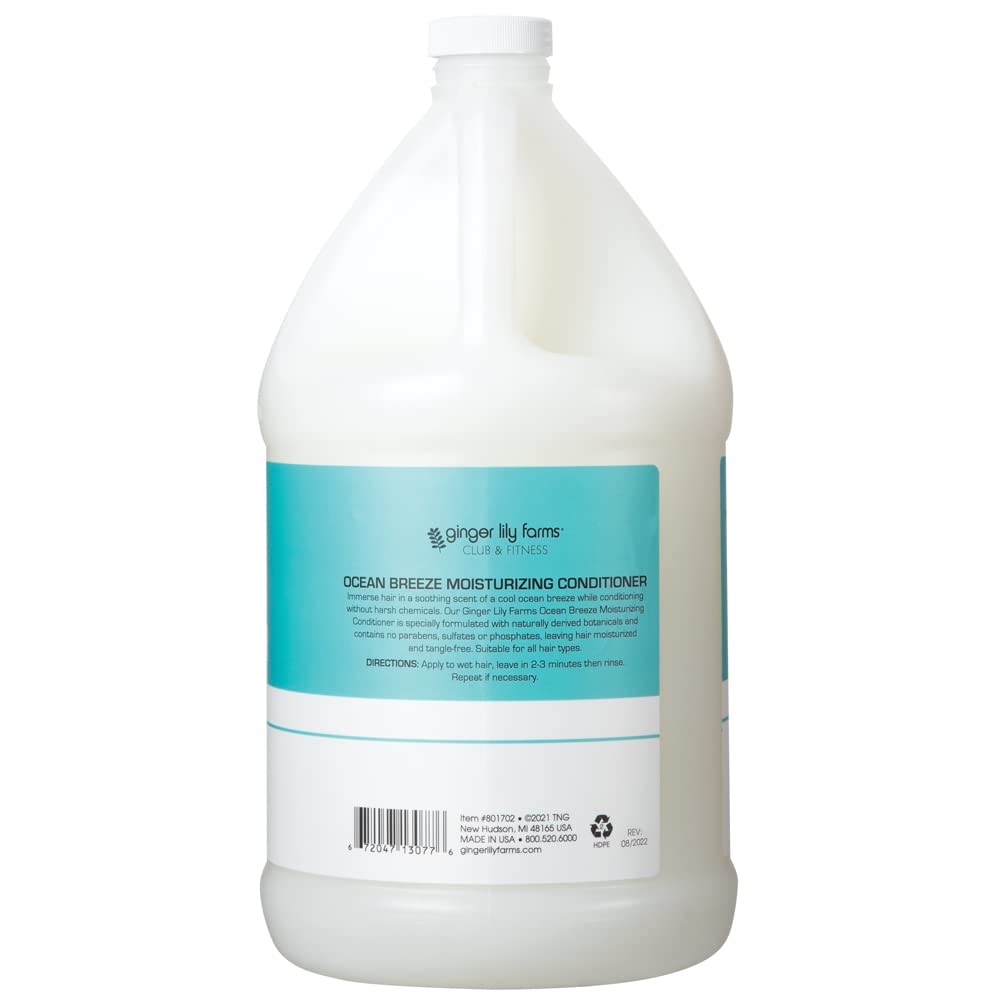 Ginger Lily Farms Club & Fitness Moisturizing Conditioner – 1 Gallon Refill Pack (Pack of 4) | Ocean Breeze, Vegan & Cruelty-Free