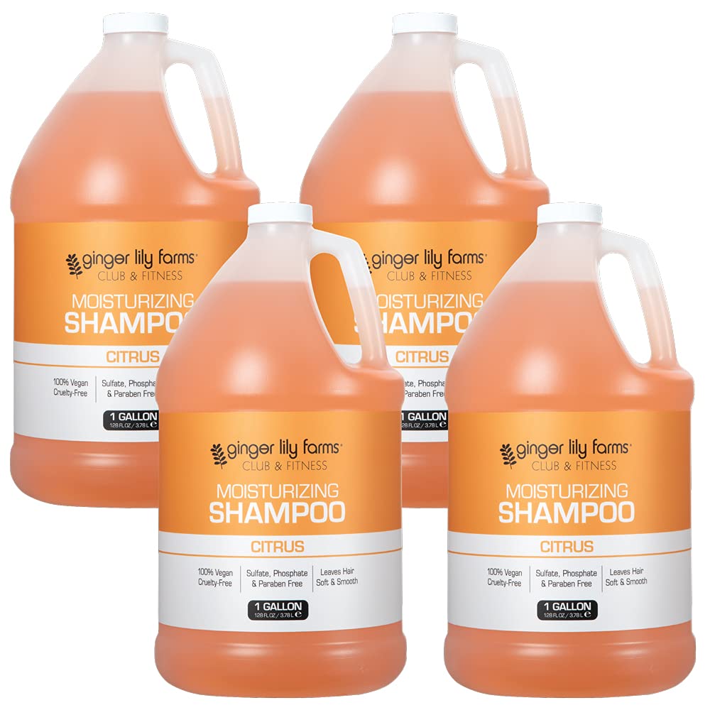 Ginger Lily Farms Club and Fitness Citrus Moisturizing Shampoo – 1 Gallon Refill (Pack of 4) | All Hair Types | Vegan and Cruelty-Free
