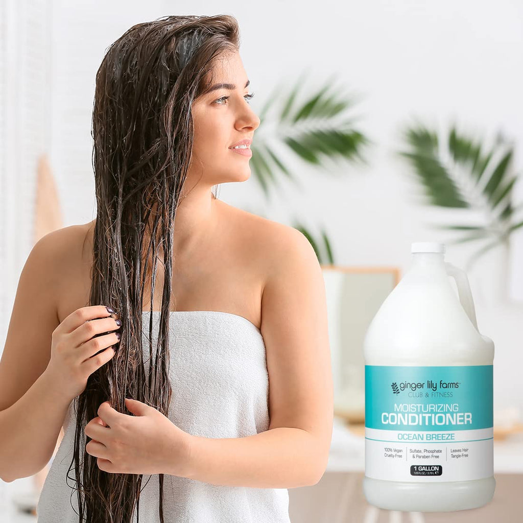 Ginger Lily Farms Club & Fitness Moisturizing Conditioner – 1 Gallon Refill Pack (Pack of 4) | Ocean Breeze, Vegan & Cruelty-Free