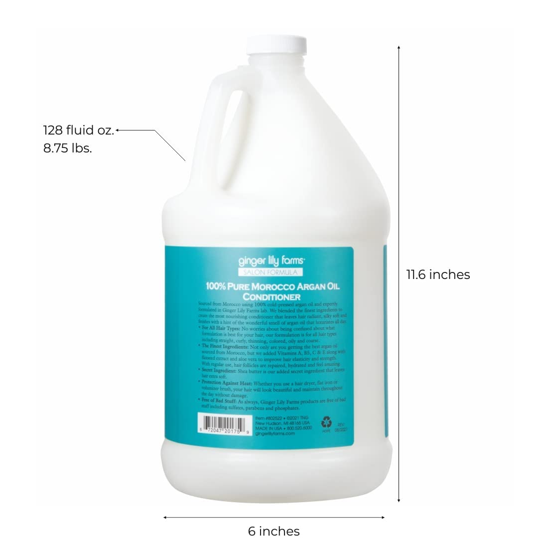 Ginger Lily Farms Salon Formula Moroccan Argan Oil Conditioner – 4 x 32 oz, Vegan & Cruelty-Free
