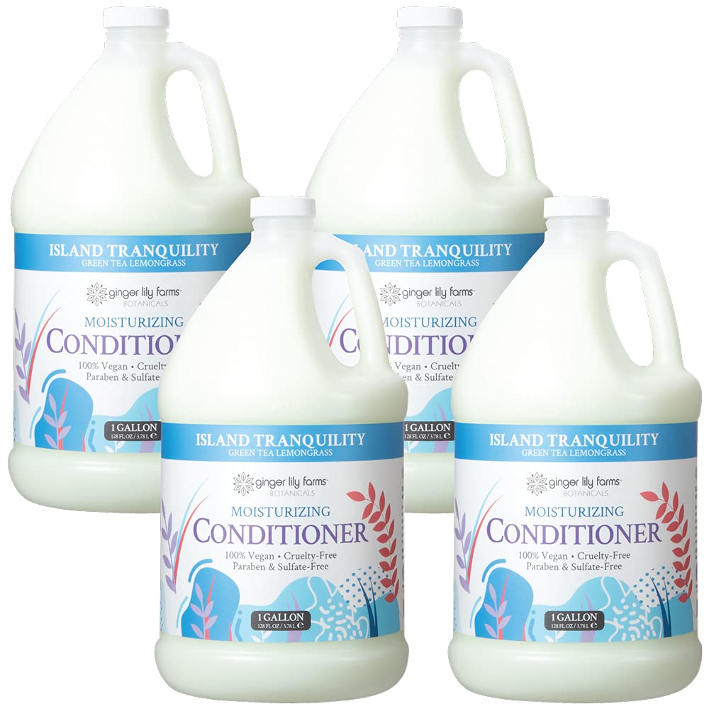 Ginger Lily Farms Botanicals Island Tranquility Moisturizing Conditioner – 1 Gallon Refill (Pack of 4), Vegan & Cruelty-Free