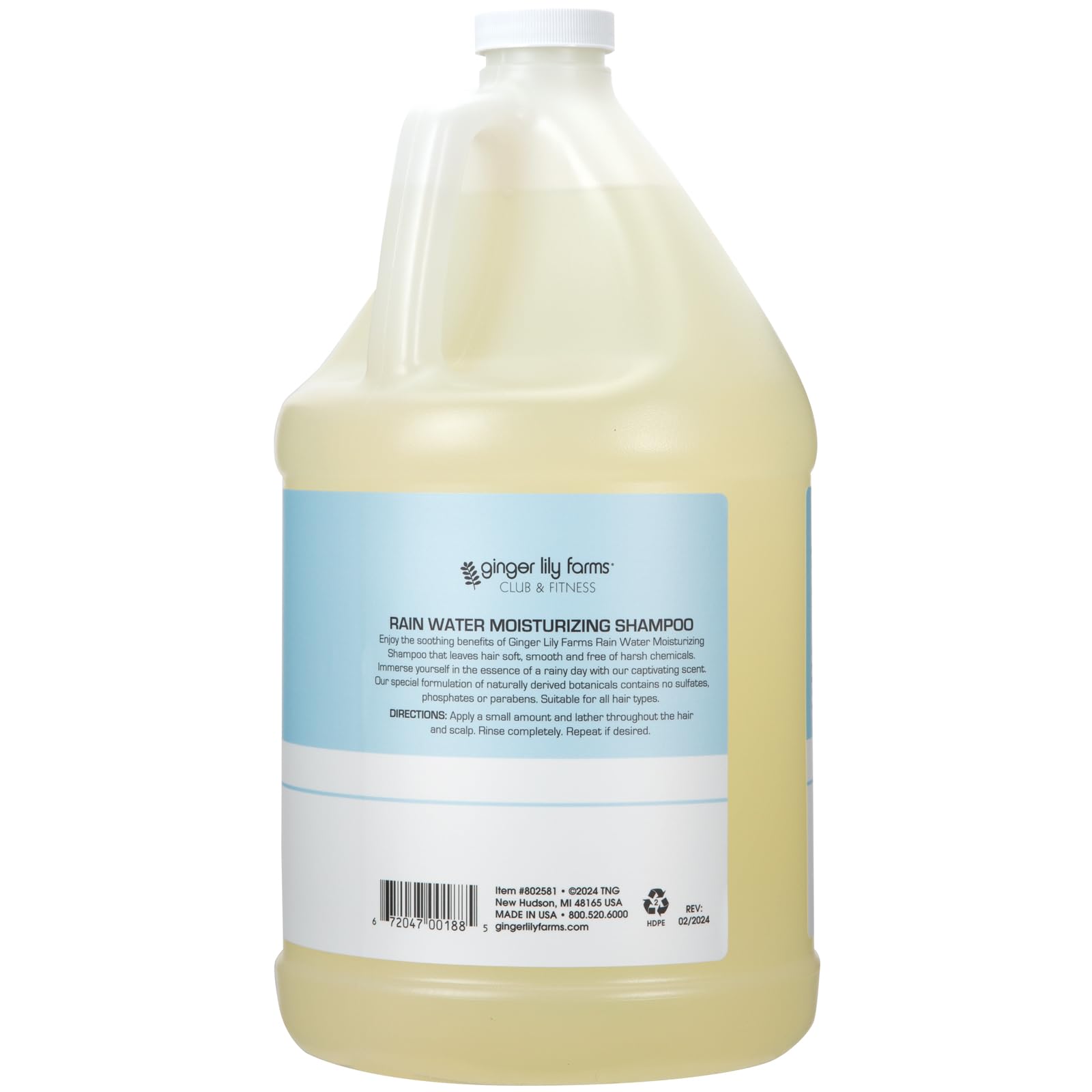 Ginger Lily Farms Club & Fitness Moisturizing Shampoo – All Hair Types, 1 Gallon Refill, Vegan & Cruelty-Free