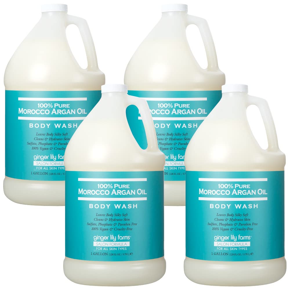 Ginger Lily Farms Salon Formula Argan Oil Body Wash – 1 Gallon Refill (Pack of 4) | 100% Pure Morocco Argan, Vegan & Cruelty-Free
