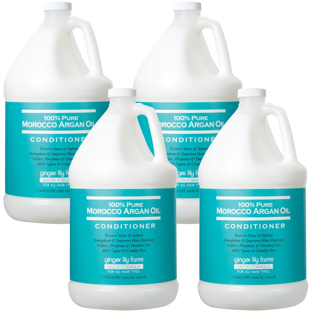 Ginger Lily Farms Salon Formula Moroccan Argan Oil Conditioner – 4 x 32 oz, Vegan & Cruelty-Free