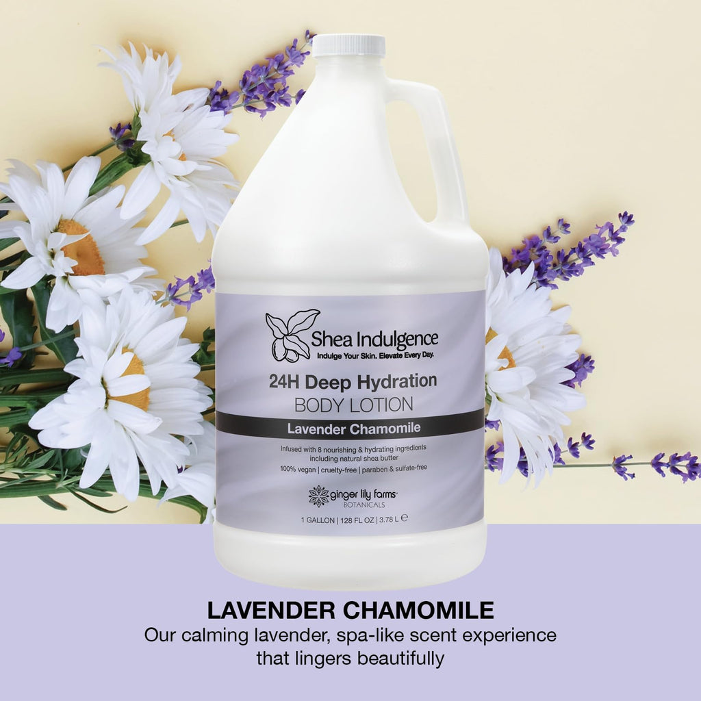 Ginger Lily Farms Shea Indulgence 24H Deep Hydration Body Lotion – Lavender Chamomile, 1 Gal Refill