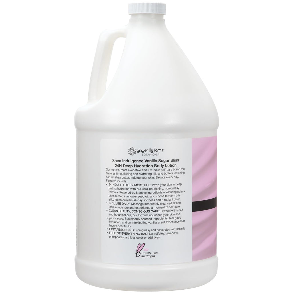 Ginger Lily Farms Shea Indulgence 24H Deep Hydration Body Lotion – Vanilla Sugar Bliss, 1 Gallon Refill