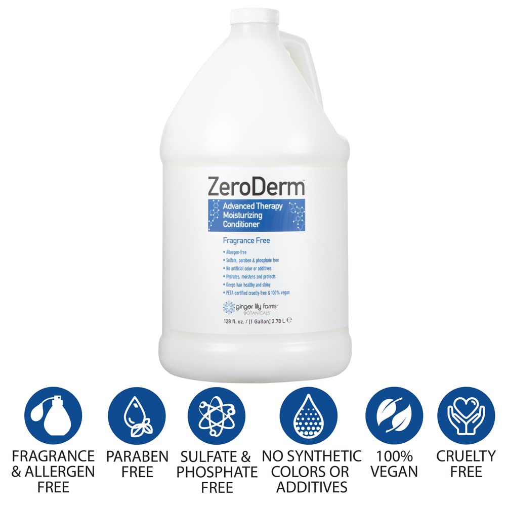 Ginger Lily Farms ZeroDerm Advanced Therapy Moisturizing Conditioner – Fragrance-Free, All Hair Types, 1 Gallon Refill (Pack of 4)