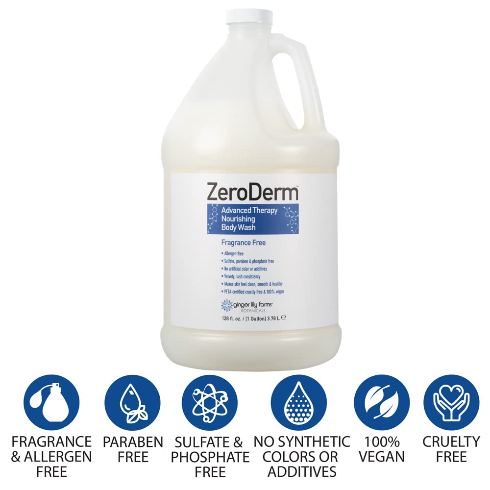 Ginger Lily Farms Botanicals ZeroDerm Advanced Therapy Nourishing Body Wash – 1 Gallon Refill (Pack of 4) | Fragrance-Free, Vegan & Cruelty-Free