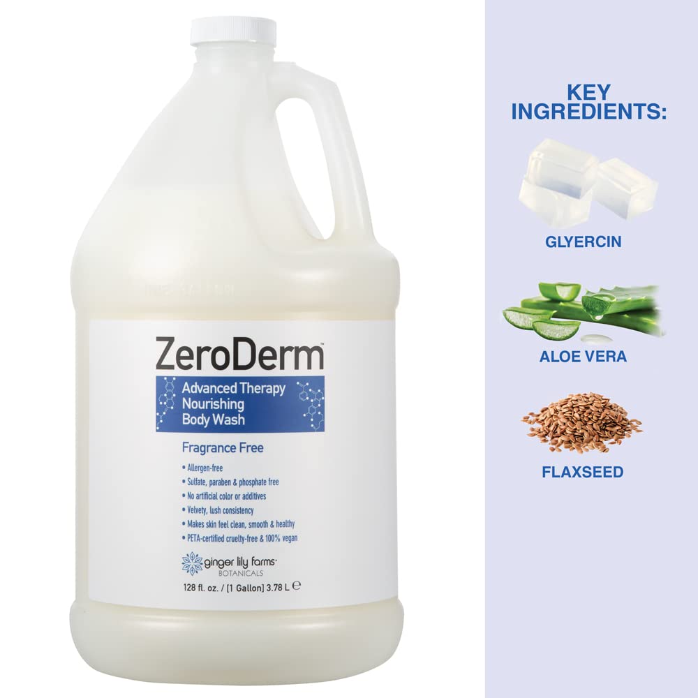 Ginger Lily Farms Botanicals ZeroDerm Advanced Therapy Nourishing Body Wash – 1 Gallon Refill (Pack of 4) | Fragrance-Free, Vegan & Cruelty-Free