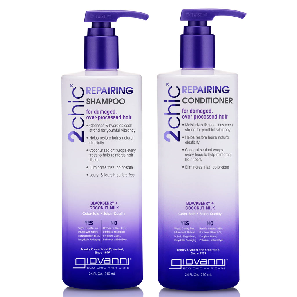 GIOVANNI 2chic Ultra-Repairing Shampoo & Conditioner Set – Damaged Hair, Color Safe, Blackberry & Coconut Milk
