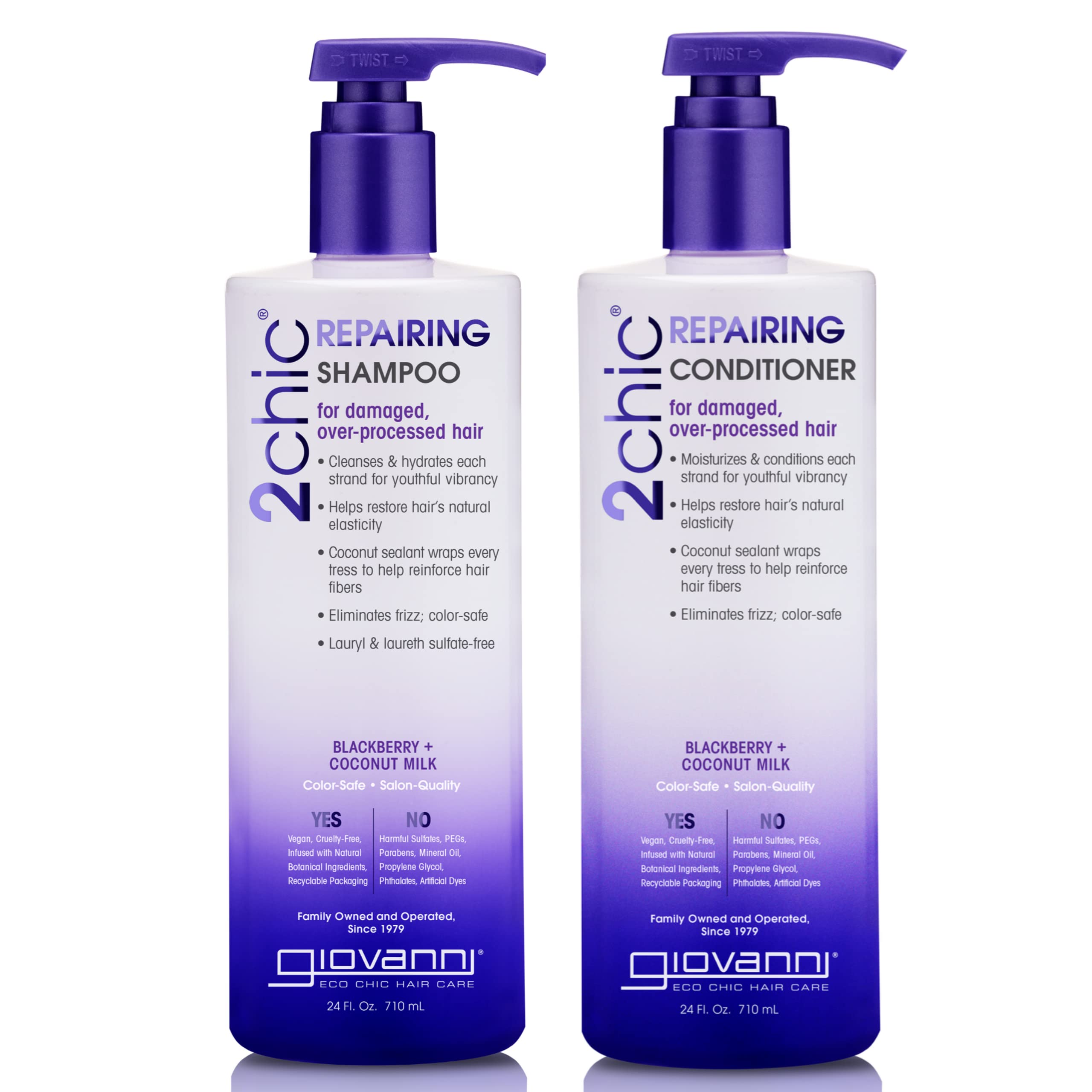 GIOVANNI 2chic Ultra-Repairing Shampoo & Conditioner Set – Damaged Hair, Color Safe, Blackberry & Coconut Milk