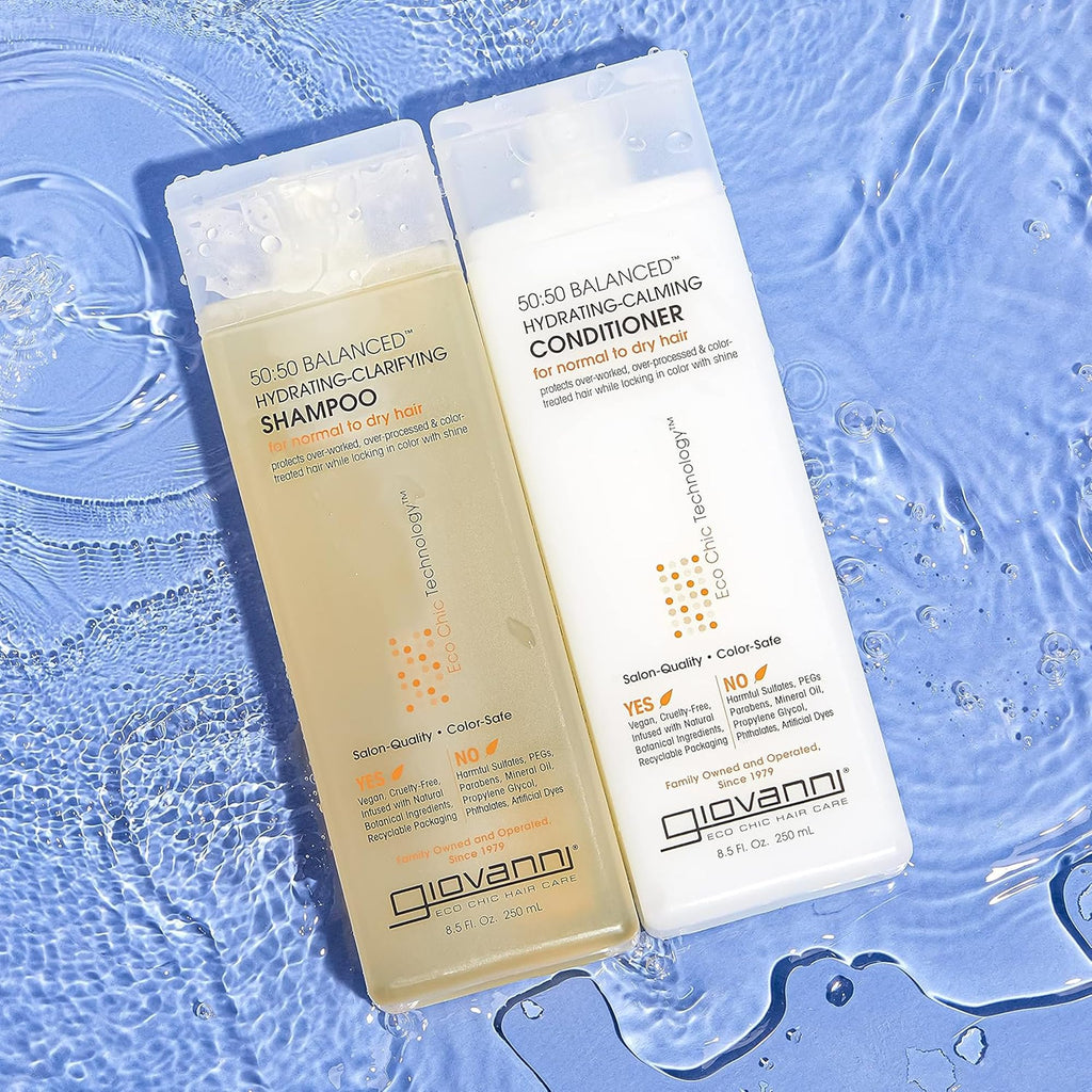 GIOVANNI Eco Chic 50:50 Balanced Hydrating Shampoo & Conditioner Set - pH Balanced, Color Safe, Paraben Free, 1 gal (2 Pack)
