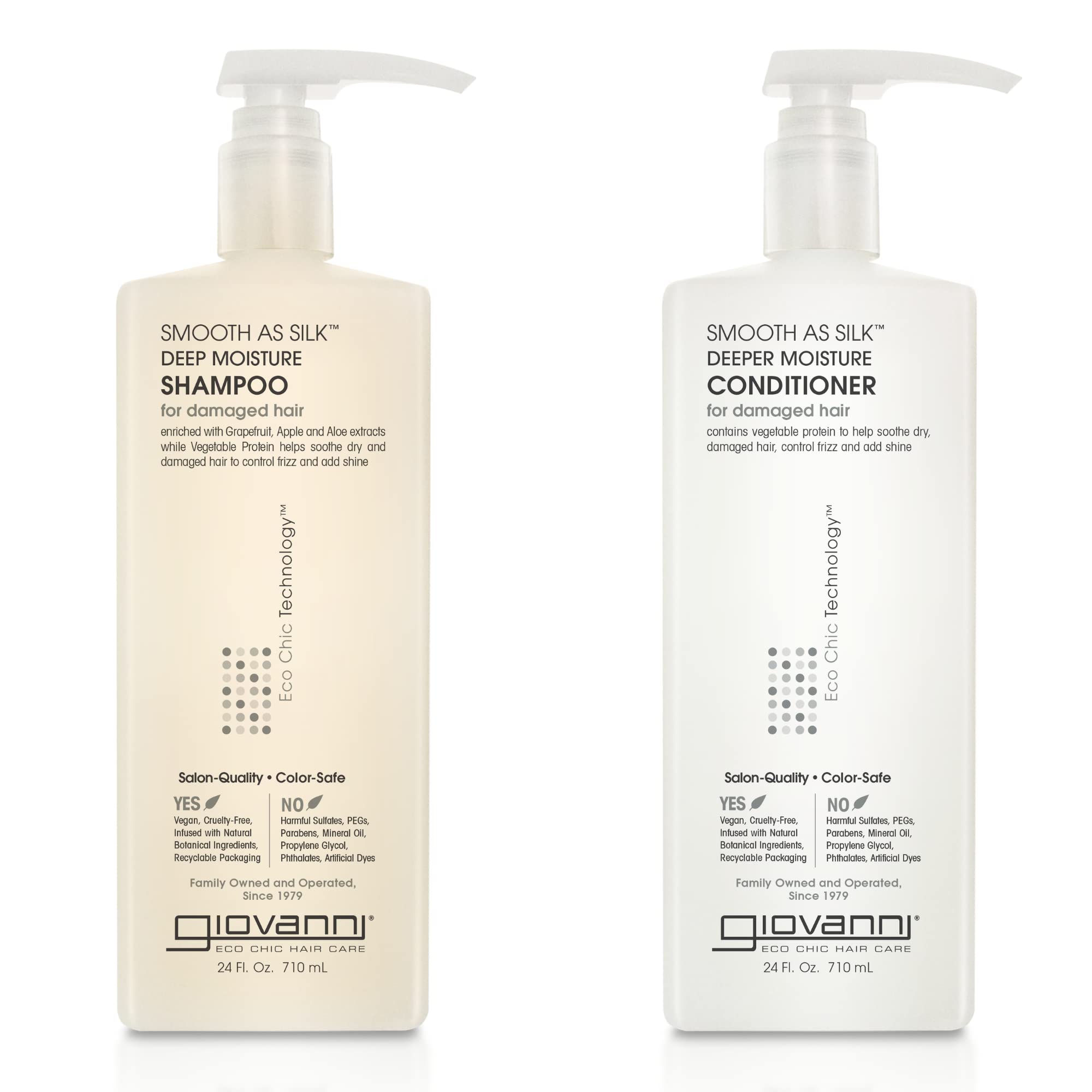 GIOVANNI Smooth as Silk Deeper Moisture Shampoo & Conditioner Set – 24 oz Each, Color-Safe, Paraben-Free, Cruelty-Free