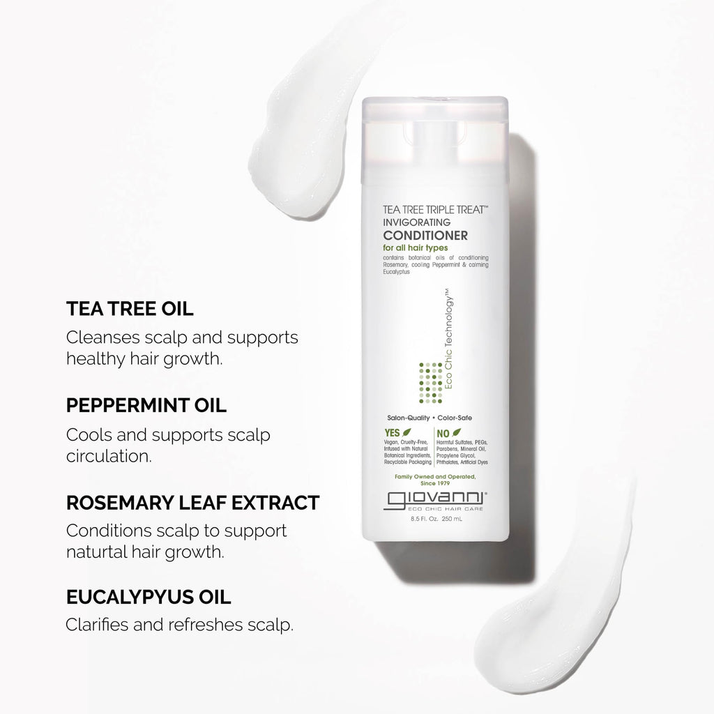GIOVANNI Tea Tree Triple Treat Invigorating Conditioner - Peppermint, Eucalyptus, Rosemary | 128 oz