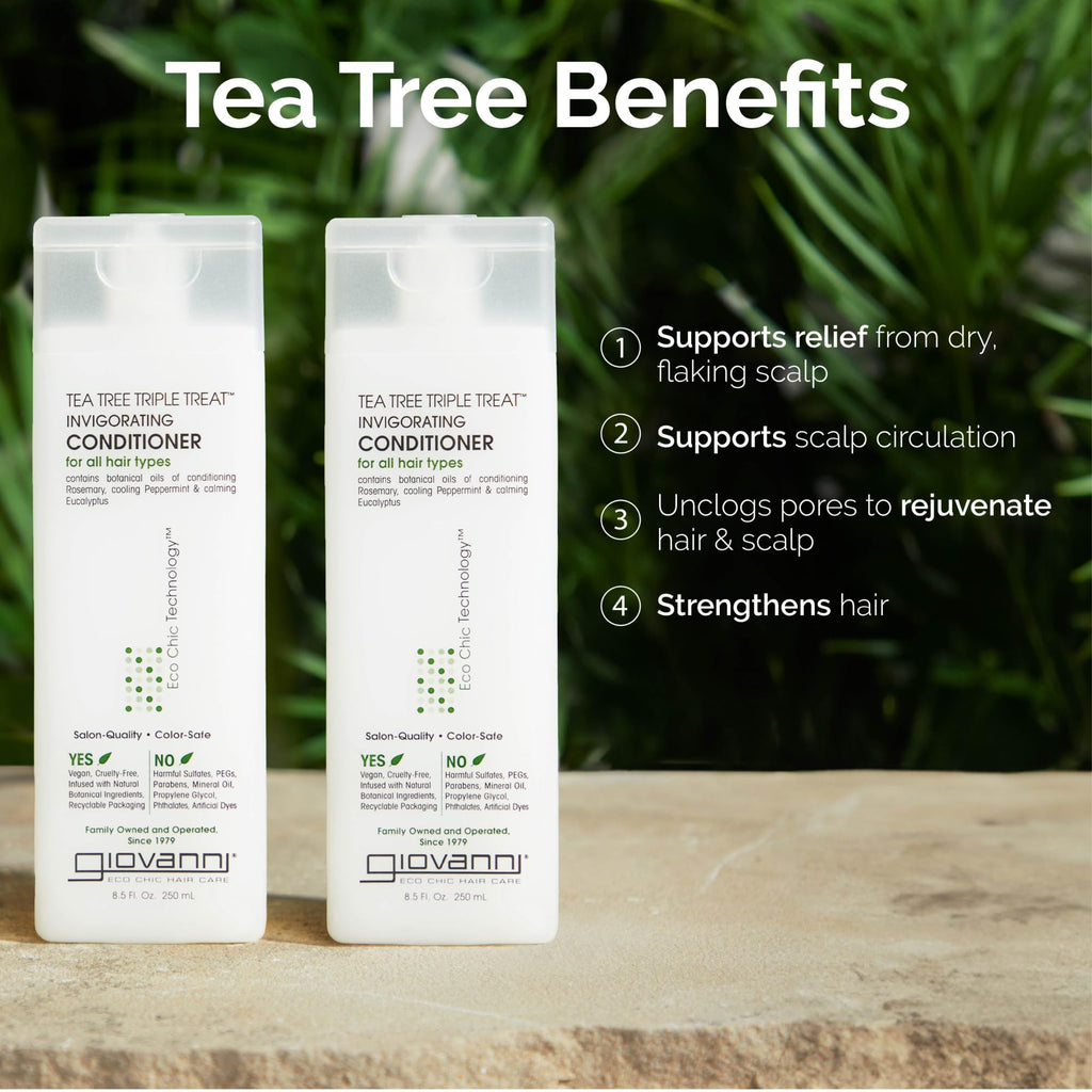GIOVANNI Tea Tree Triple Treat Invigorating Conditioner - Peppermint, Eucalyptus, Rosemary | 128 oz