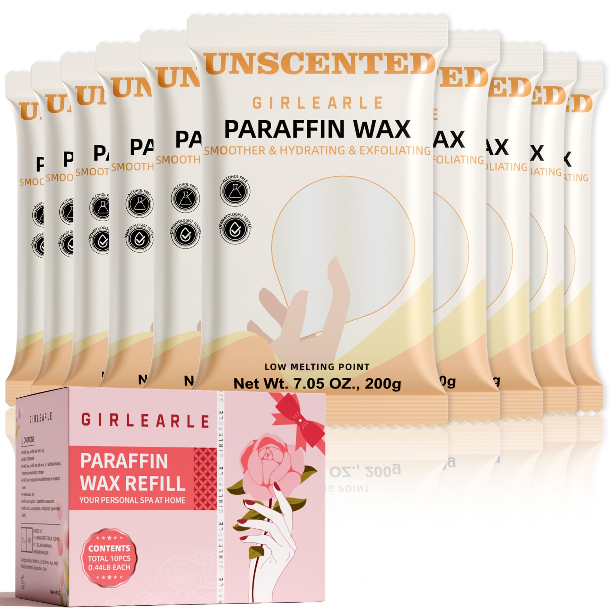GIRLEARLE Paraffin Wax Refills 10-Pack Unscented – Hydration for Hands, Feet & Elbows