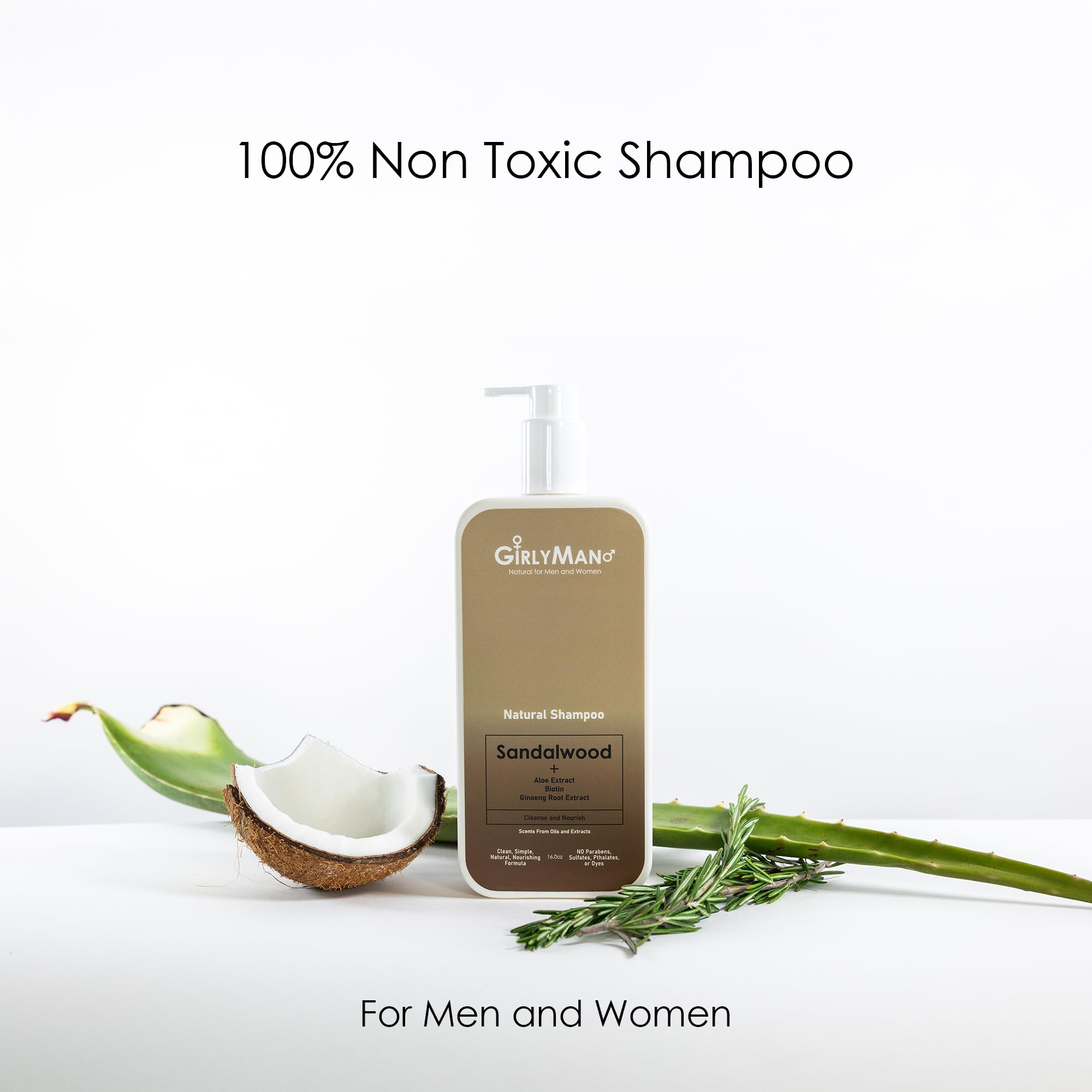 GirlyMan Natural Non-Toxic Shampoo – Olive Oil, Argan Oil & Biotin | Fragrance-Free, All Hair Types, Family Owned (Sandalwood)