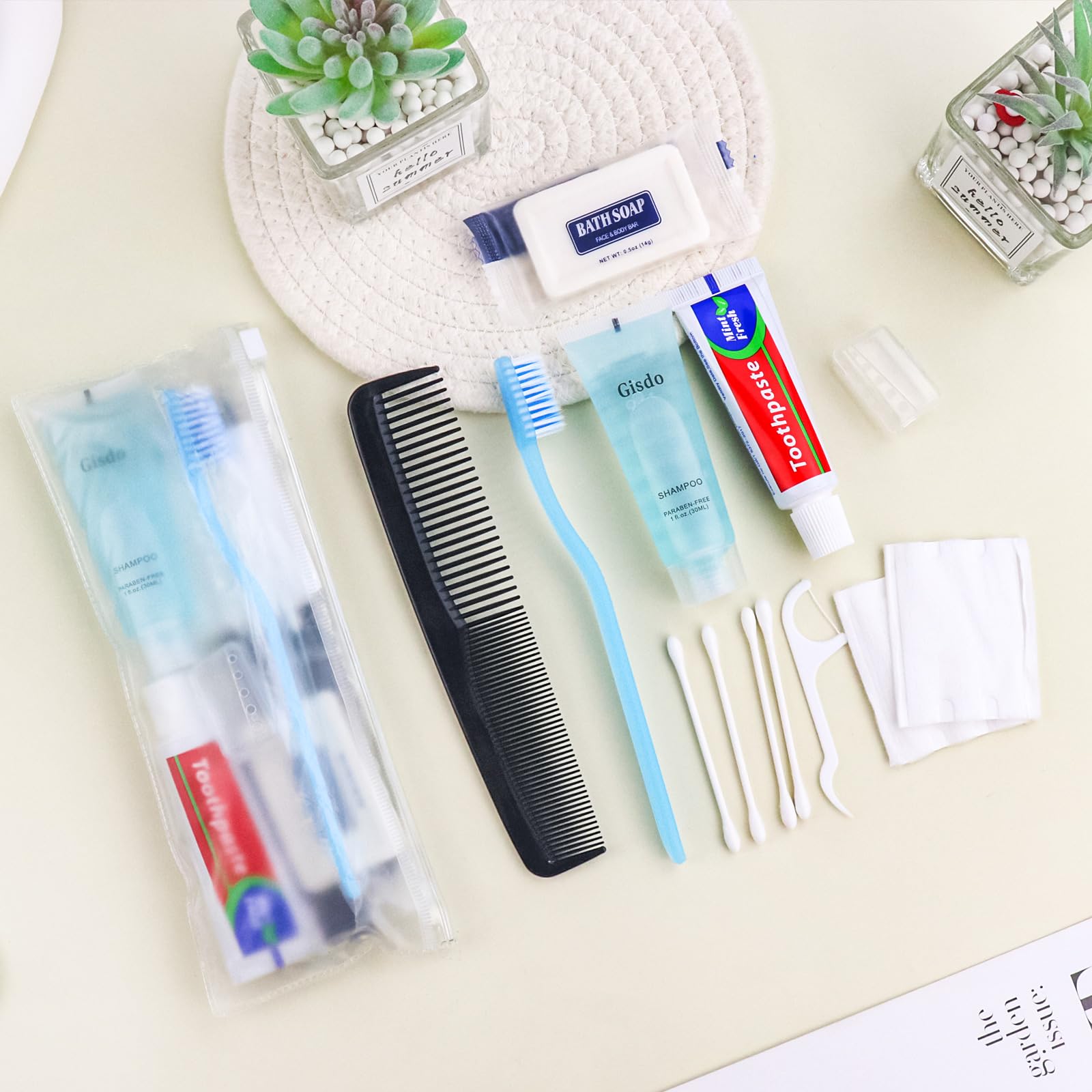Gisdo 50-Pack Basic Toiletry Kits | 10-in-1 Travel Hygiene for Men & Women