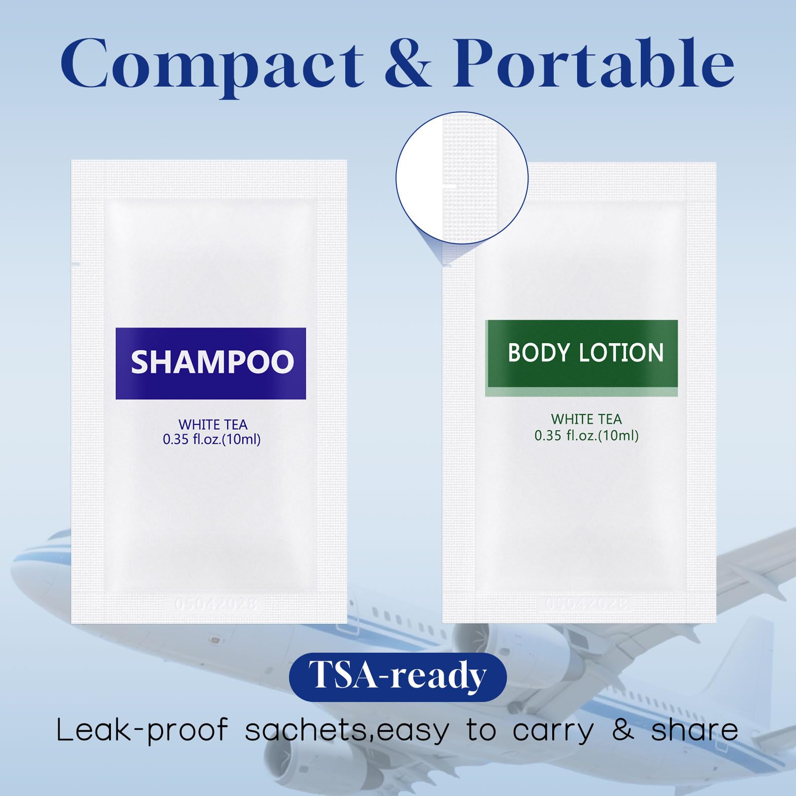 Gisdo Travel Size Body Wash & Shampoo Bulk | 0.35 oz Pouches | White Tea Scent (Pack of 200)