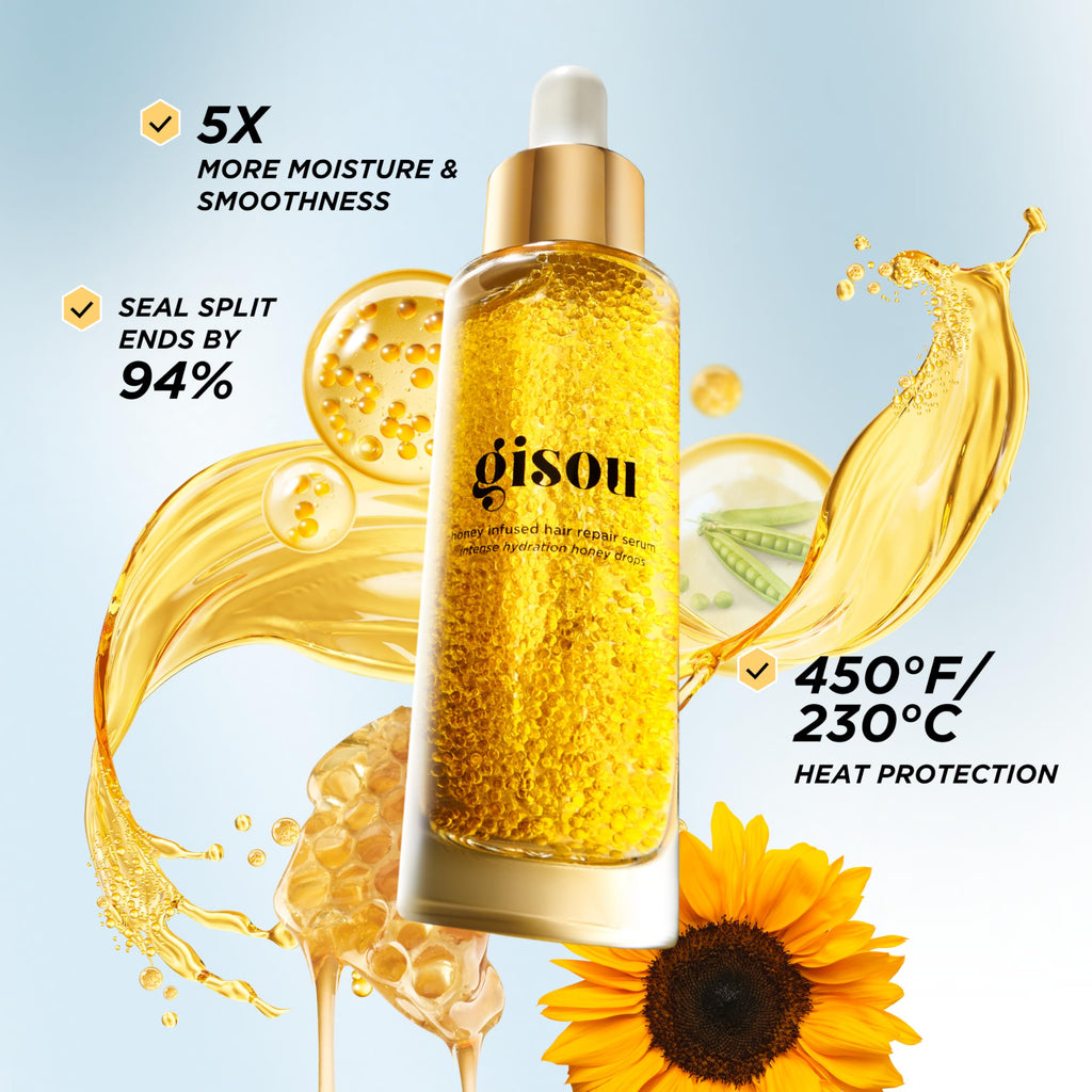 Gisou Honey Infused Hair Repair Serum — Seals Split Ends, Strengthens, and Protects Hair with Plant-Based Keratin (1 Oz)