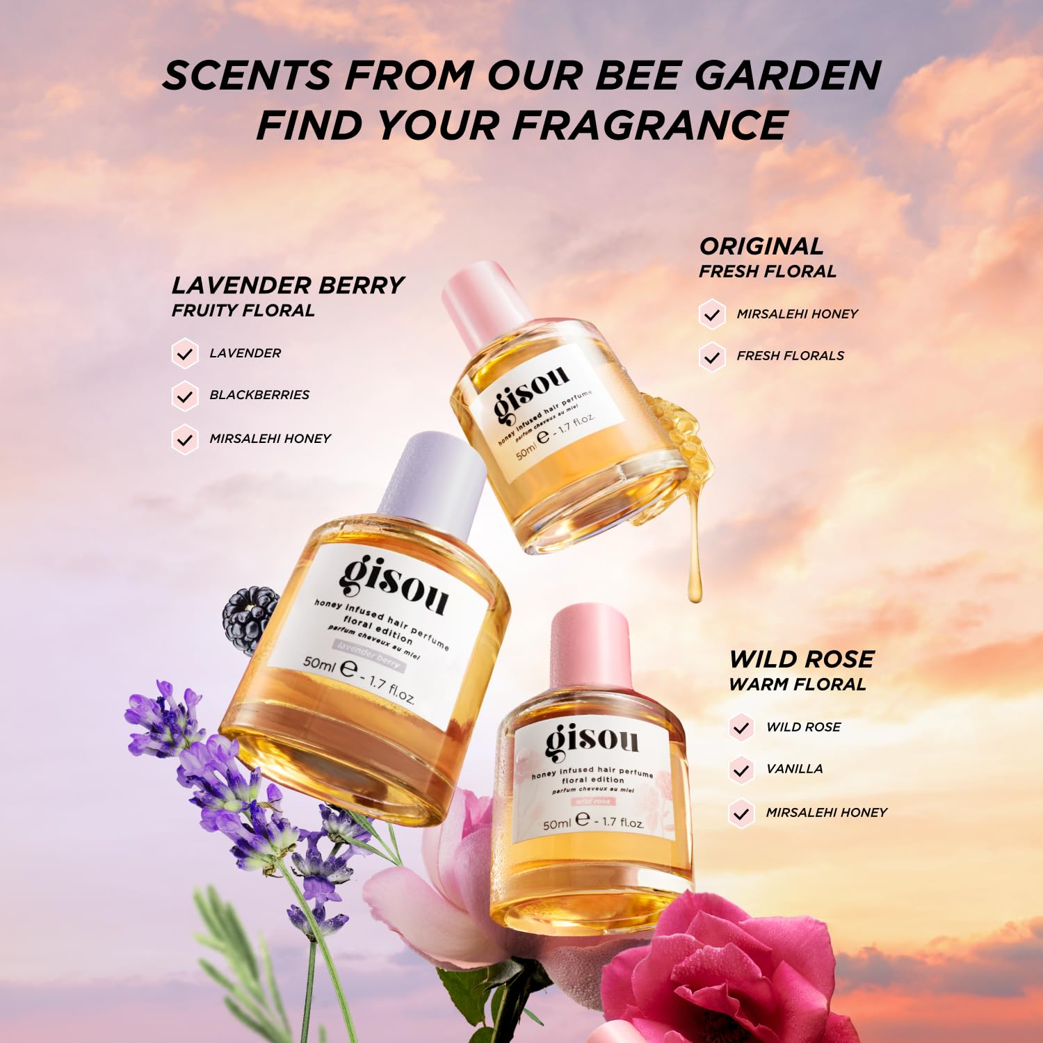 Gisou Take Me With You Spritz Set – 3 Mini Honey-Infused Hair Perfumes