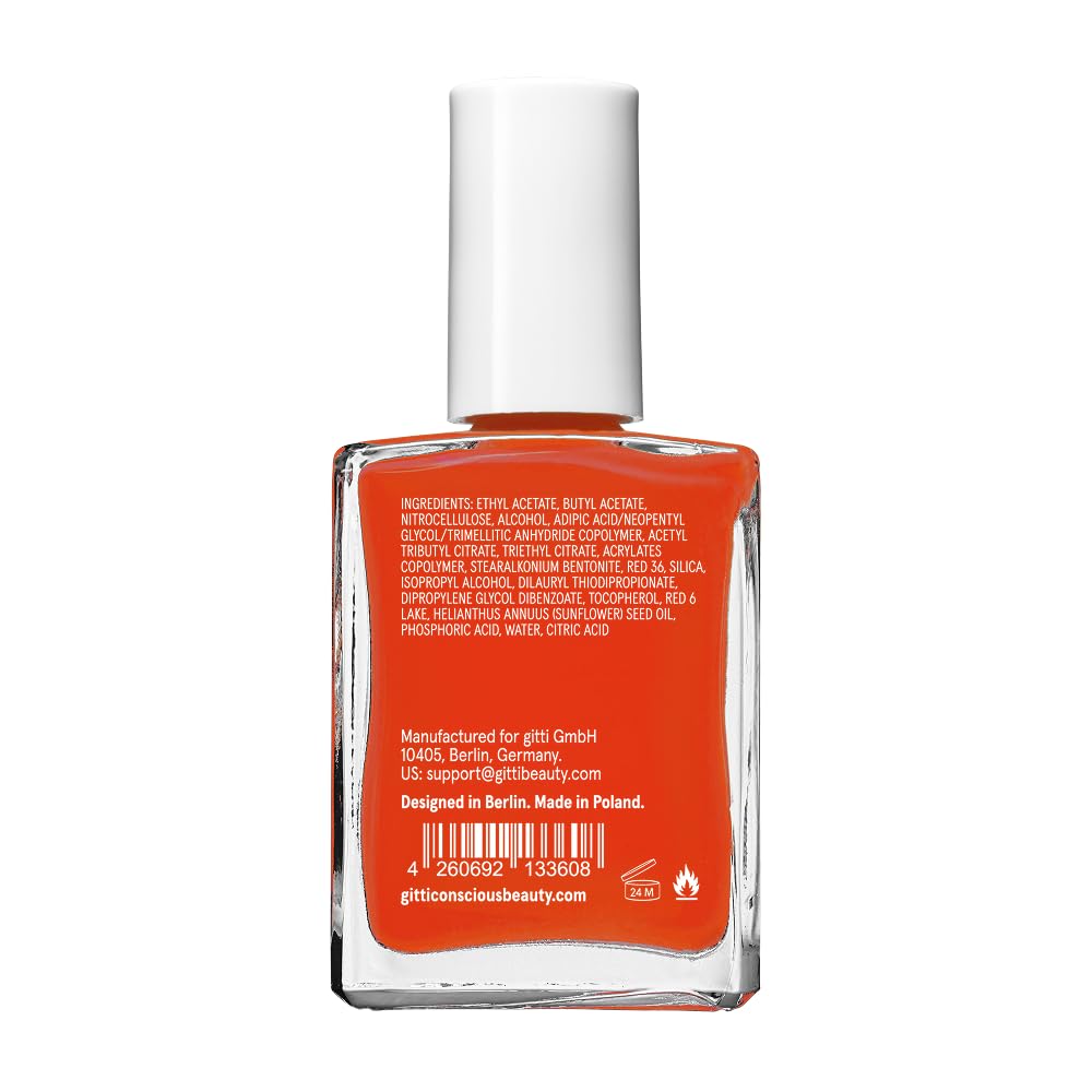 gitti Plant-based Nail Polish No. 139 Fiery Orange – 30-Free, Vegan, Cruelty-Free, High-Performance Color (0.5 fl oz)
