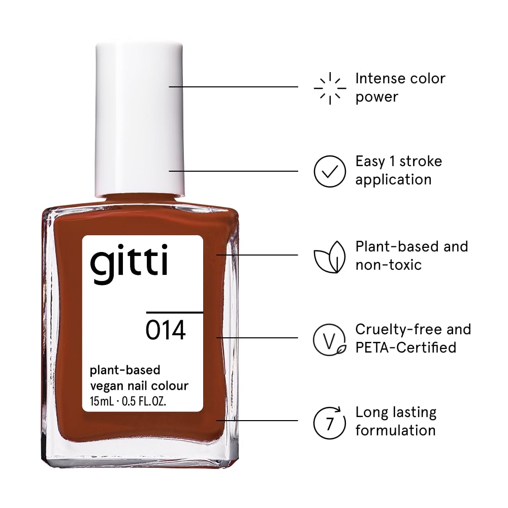 gitti Plant-based Nail Polish No. 014 Rustic Ember – 30-Free, Vegan, Cruelty-Free, Glossy Color (0.5 fl oz)