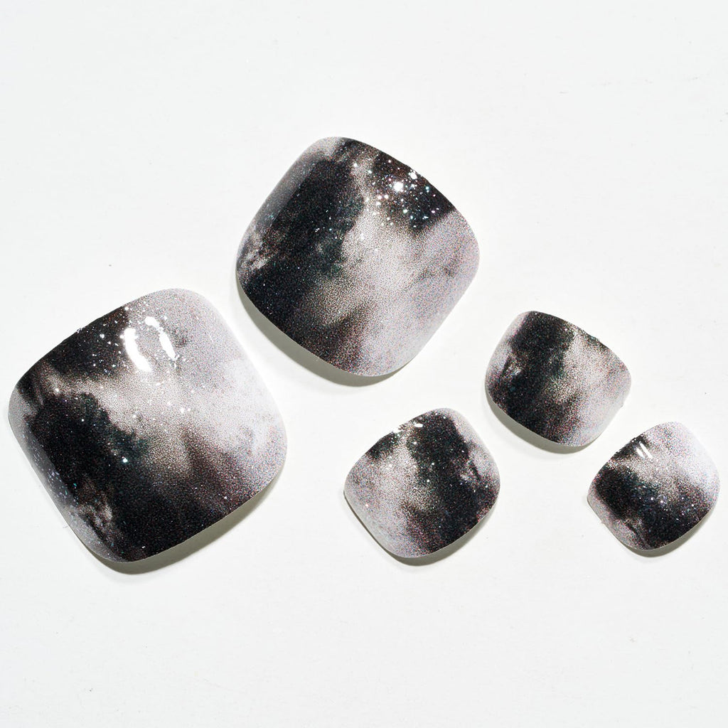 GLAMERMAID Press on Toenails – Glitter Black & White Marble Gel Finish Kit