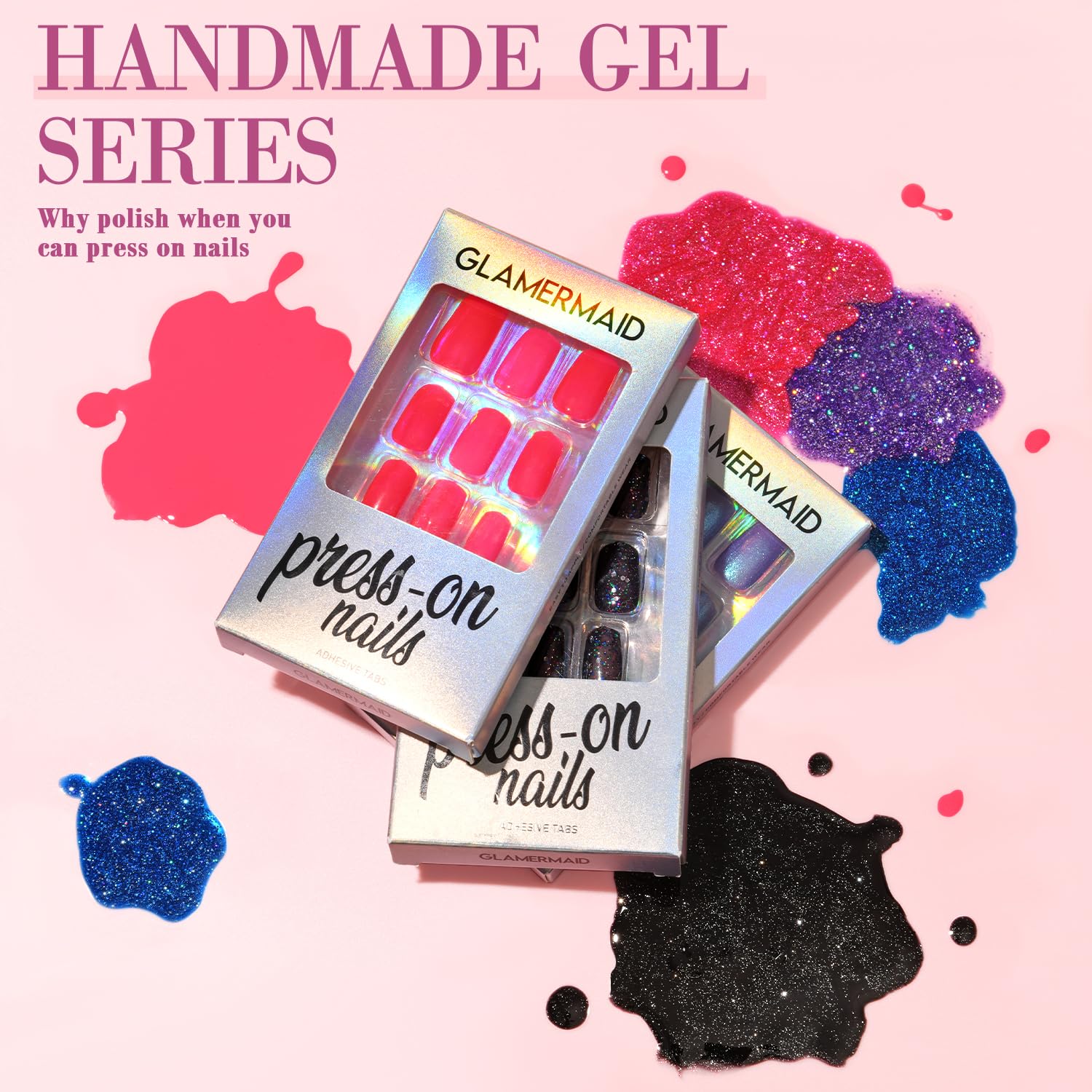 GLAMERMAID Golden Red Press-On Nails – Medium Almond Jelly Gloss Kit
