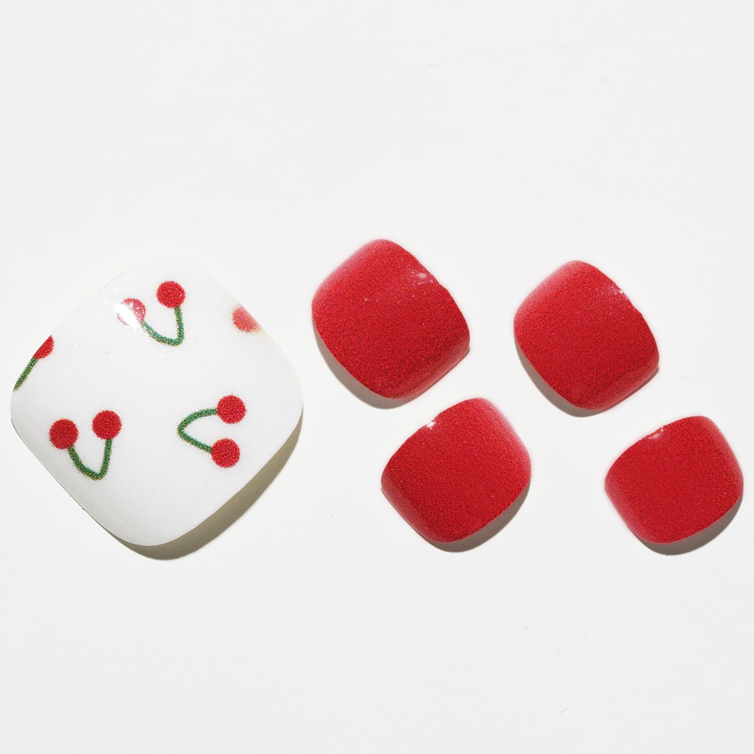GLAMERMAID Press-On Toenails with Red Cherry Gel Glue – Glossy Reusable Nails