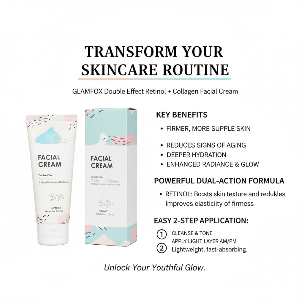 Glamfox Facial Cream with Retinol and Collagen – Balanced, Radiant Skin